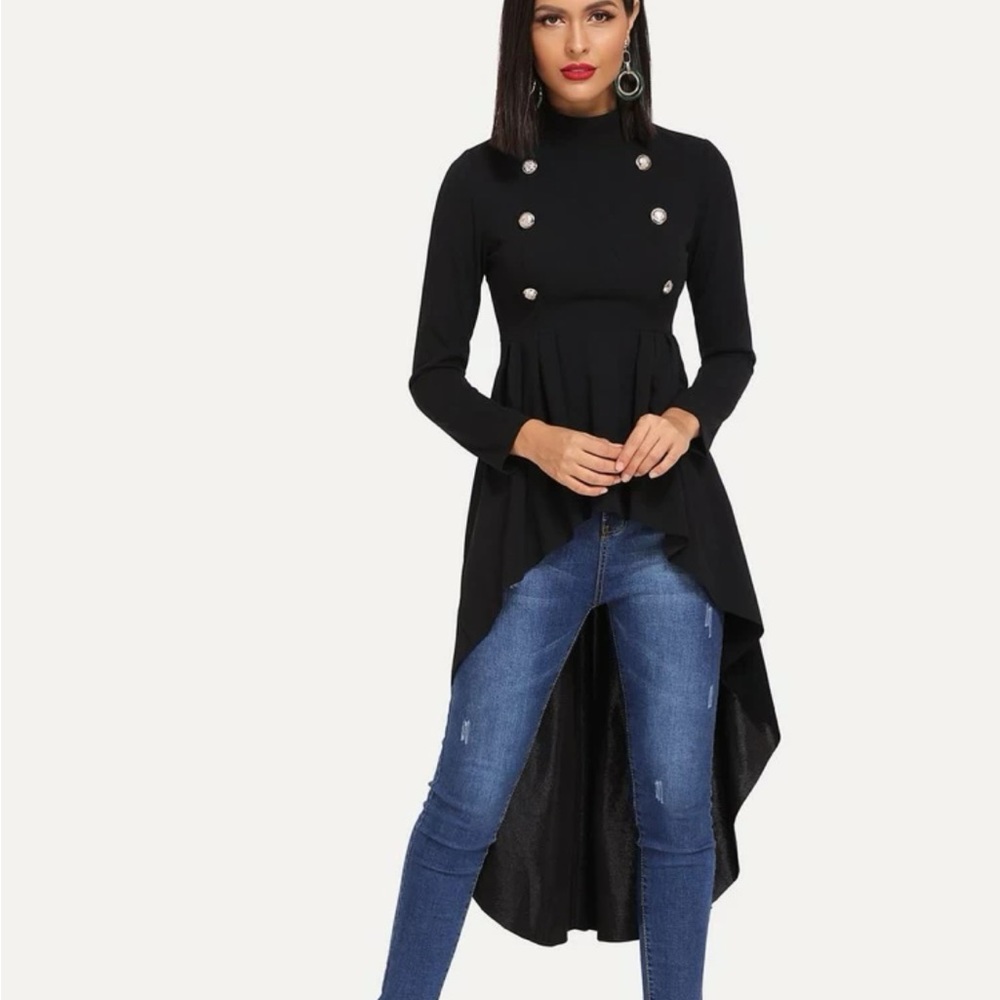 BLACK LONG SLEEVE TOP WITH TRAIN